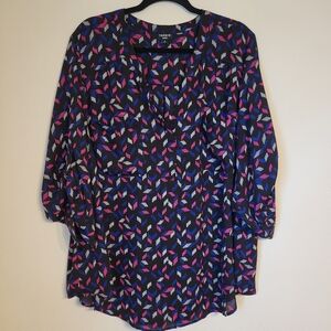Torrid Harper Blouse Black Blue Pink Tunic 3/4 Roll Tab Sleeve Top Plus Sz 4